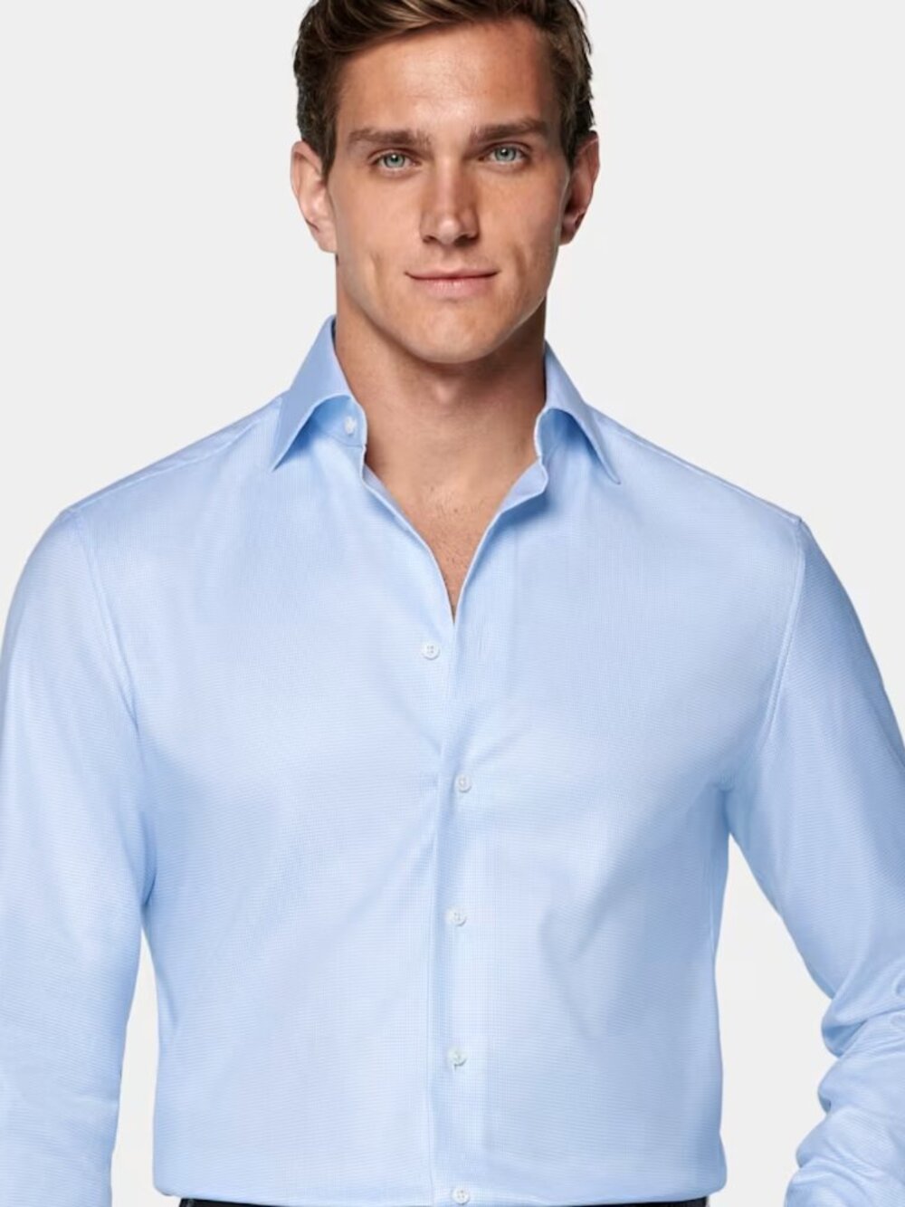 Suitsupply Men's Traveller Dress Shirt Light Blue Houndstooth - 42/16.5 Slim Fit